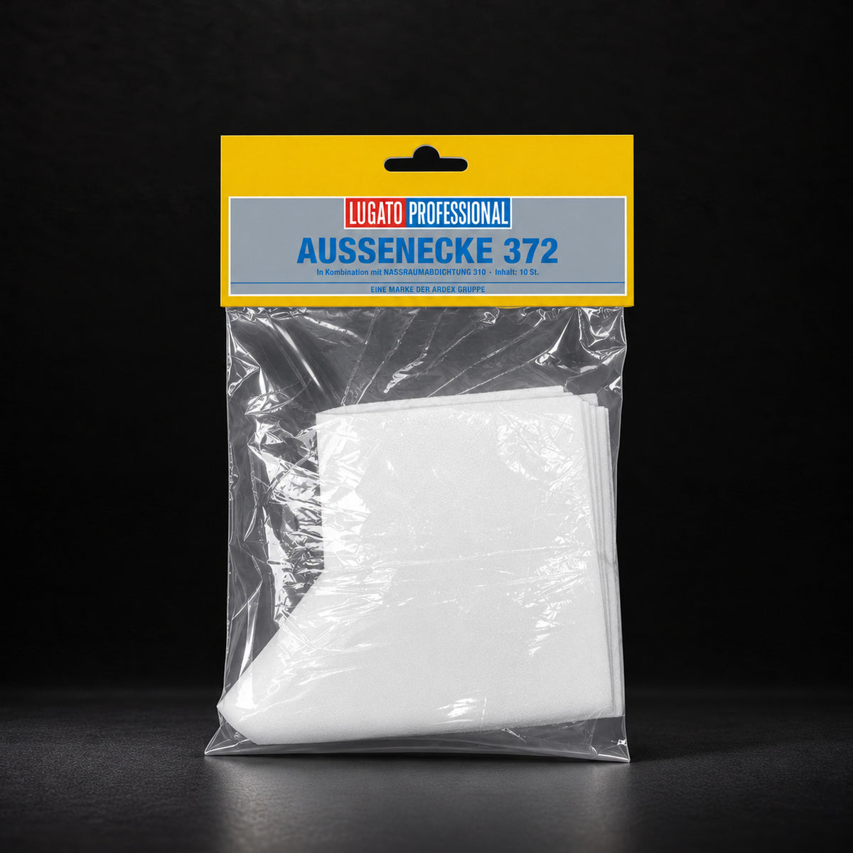 Lugato Außenecke 372, Klarsichtbeutel mit gelbem Kopfschild in Herstellerverpackung