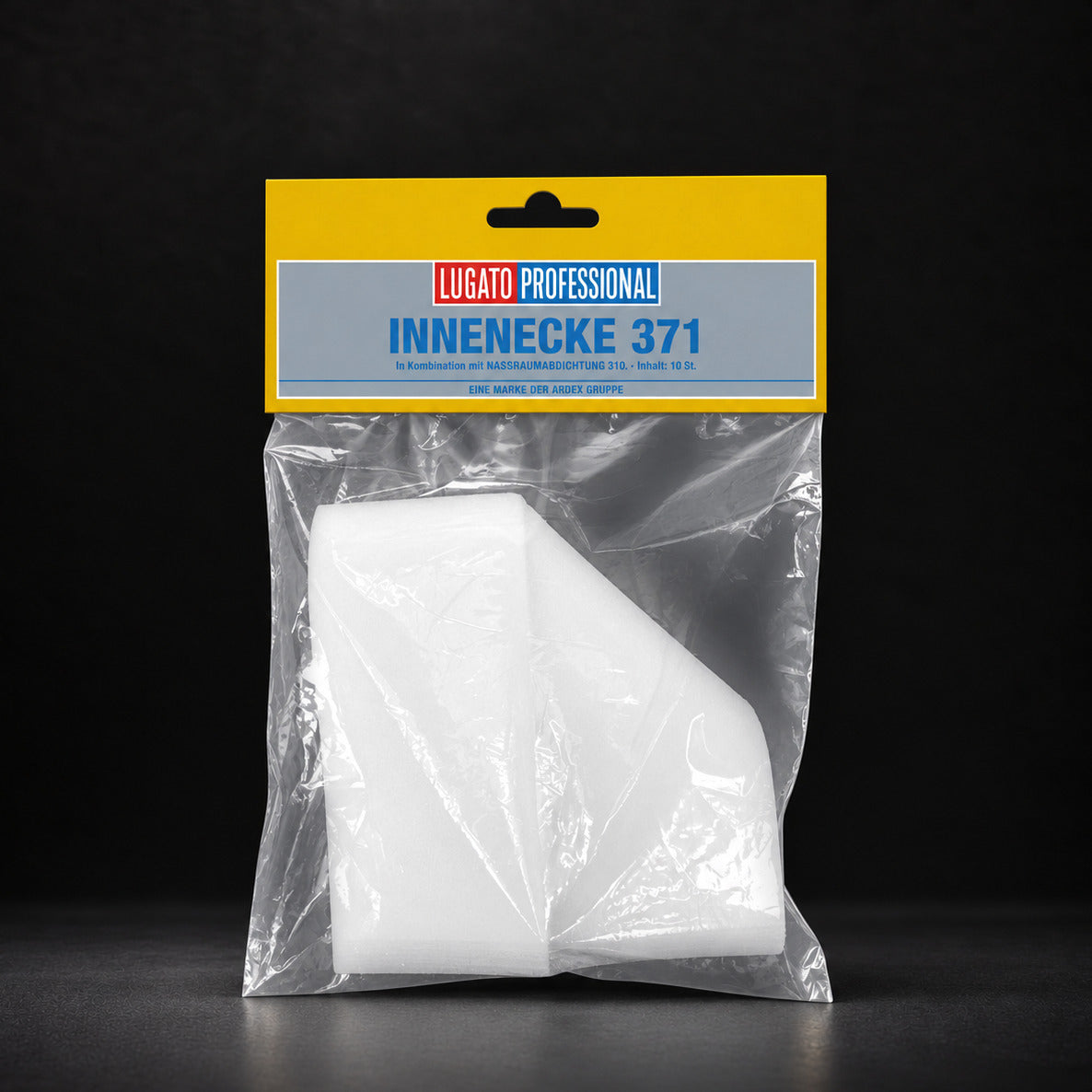 Lugato Innenecke 371, Klarsichtbeutel mit gelbem Kopfschild in Herstellerverpackung